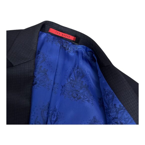 TED BAKER Luxury Designer Wool Blue Business Casual Formal Blazer Suit Mens 38R - Picture 9 of 11